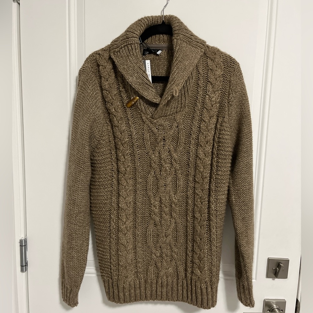 NWT - Immagini Men’s Shawl Collar Cable Knit Sweater - Made in Italy - Size M, L